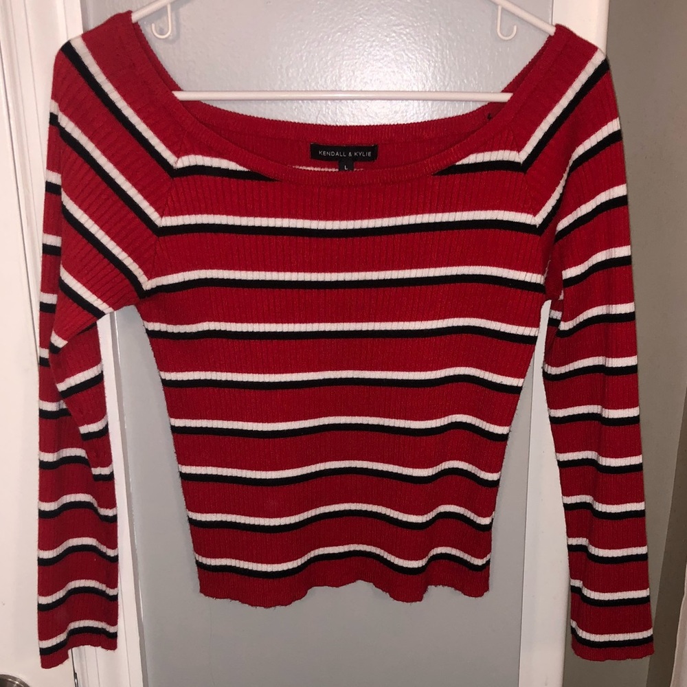 KENDALL AND KYLIE Red cropped striped sweater!